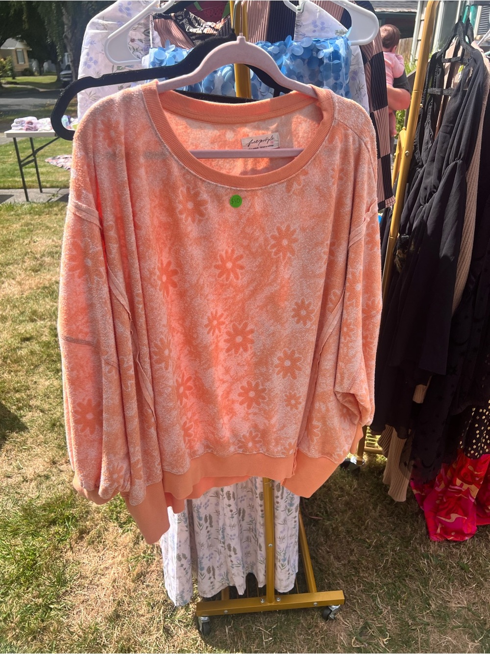 Free People Peach Floral Print Pullover